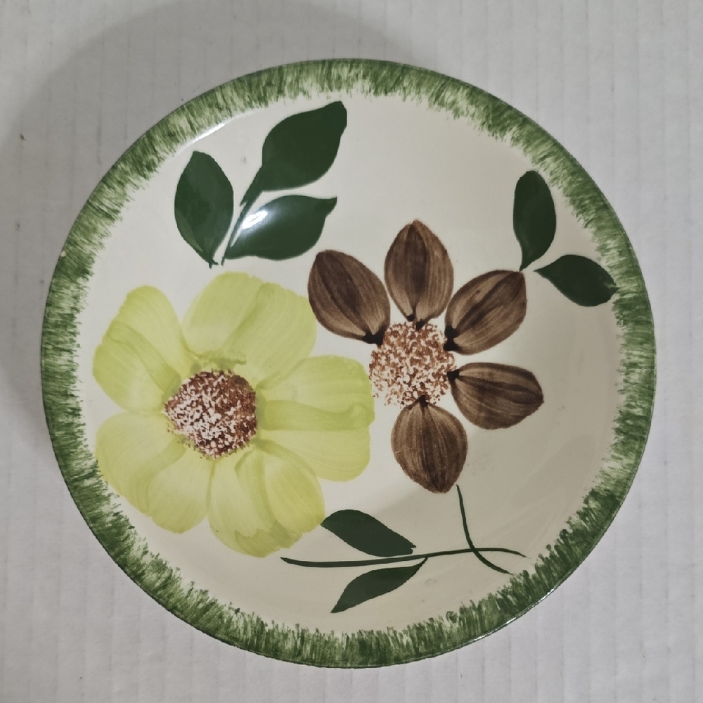 Vintage Unmarked Blue Ridge Pottery Small Bowl with Green Trim